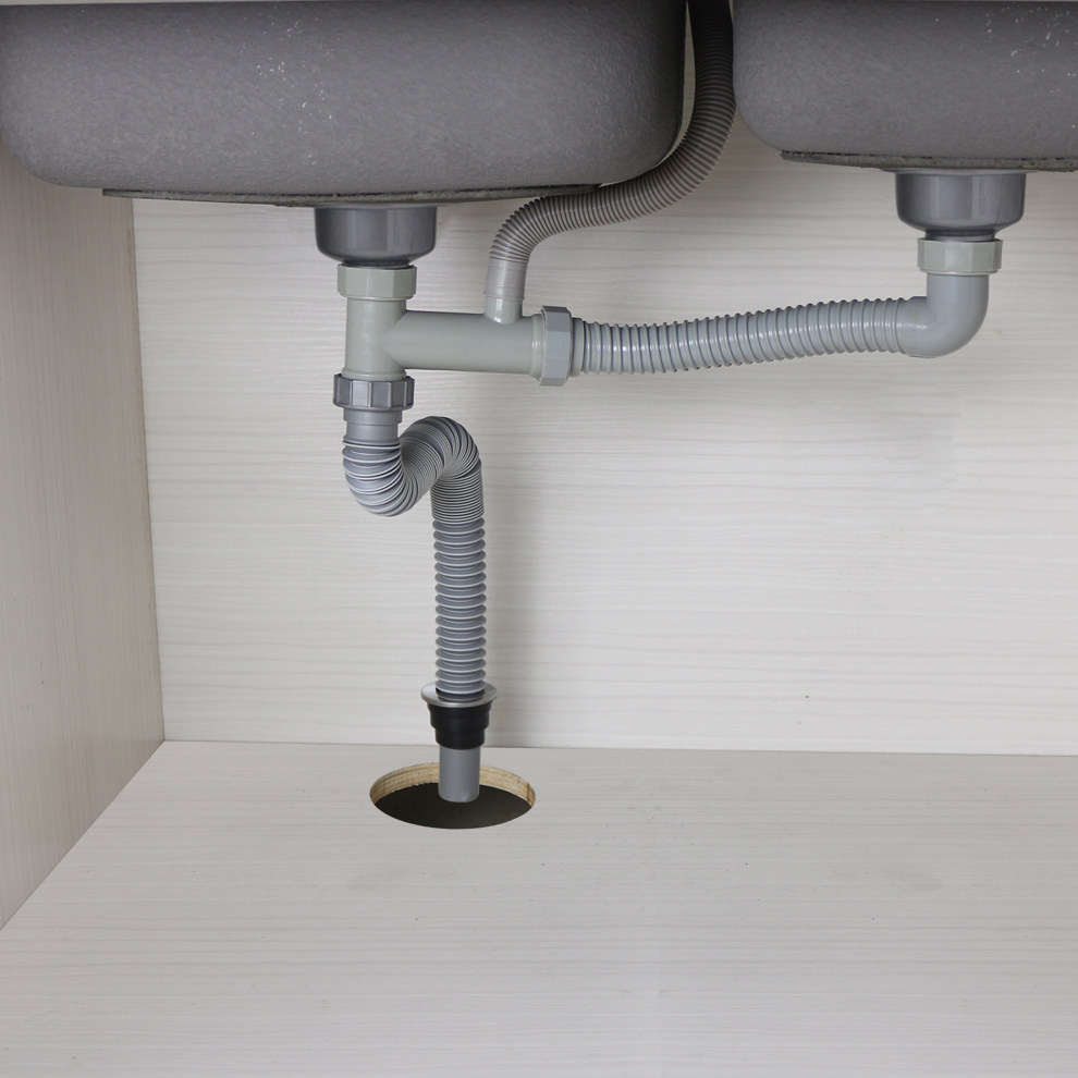 厨房水槽双槽下水排水管陶瓷盆厚盆水斗水漏洗菜水槽下水器