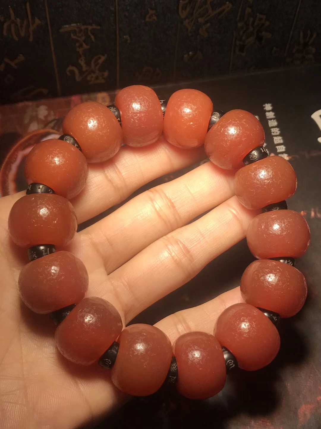 天然柿子老红玛瑙风化算盘珠鼓珠手串手链本命年手链