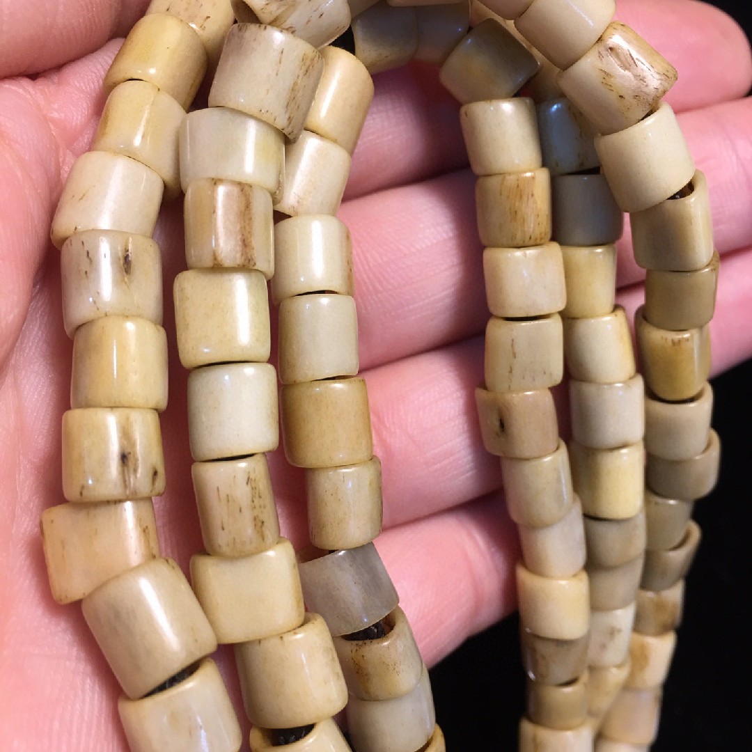 藏传天然原色老牛骨桶珠大孔随形异形鼓珠佛珠佛珠项链