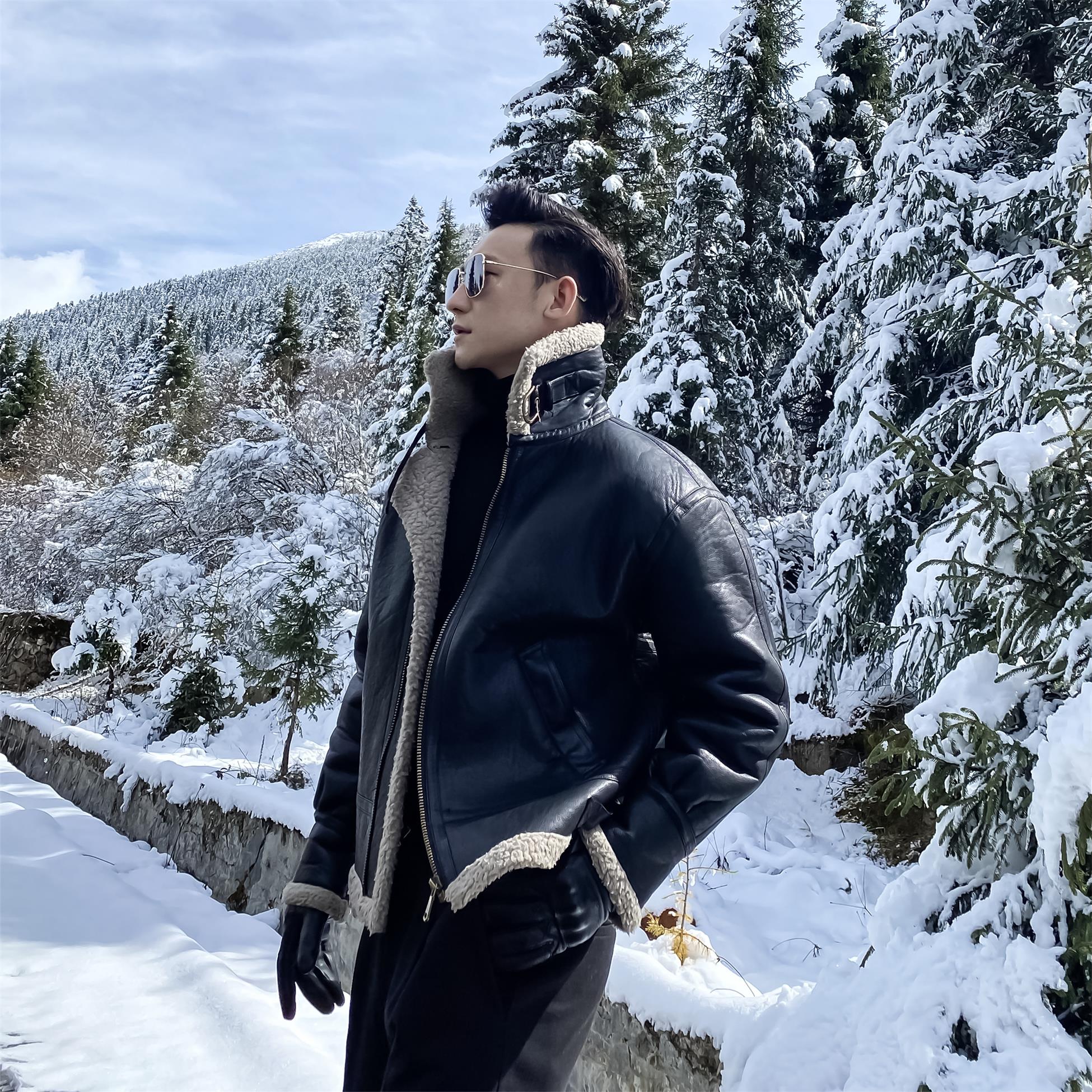 【DAIO ETHAN】韩国原创设计冬季加厚男夹克鹿皮绒羊羔毛机车外套