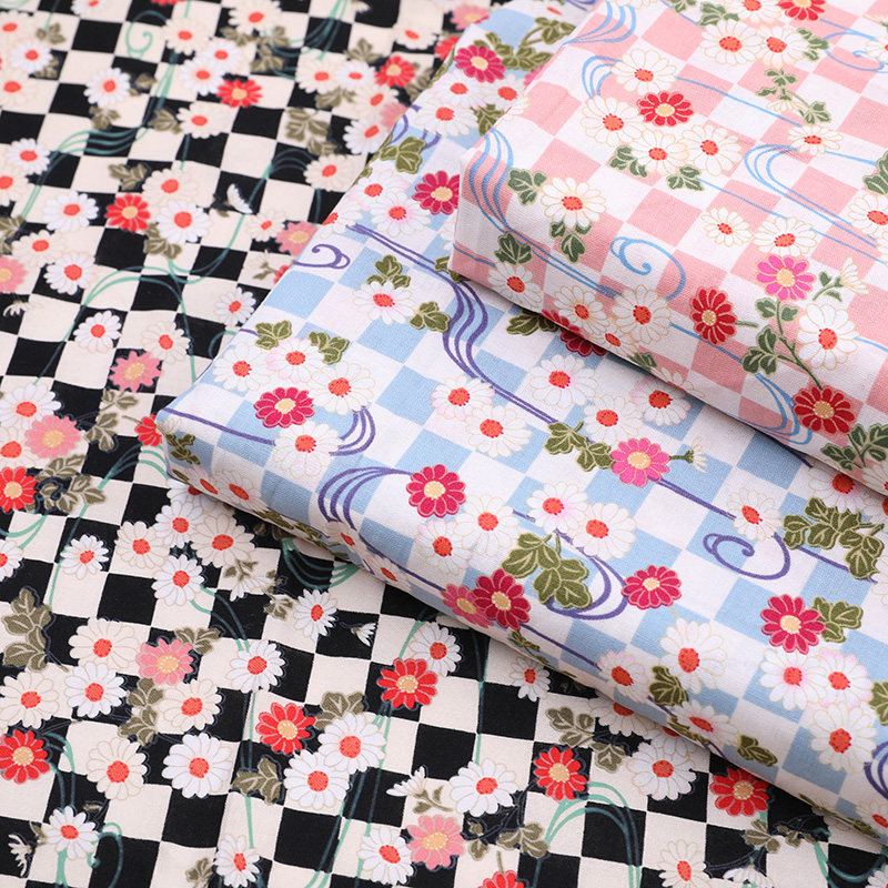 和风日系古风国风和服浴衣布料纯棉雏菊夏季布面料
