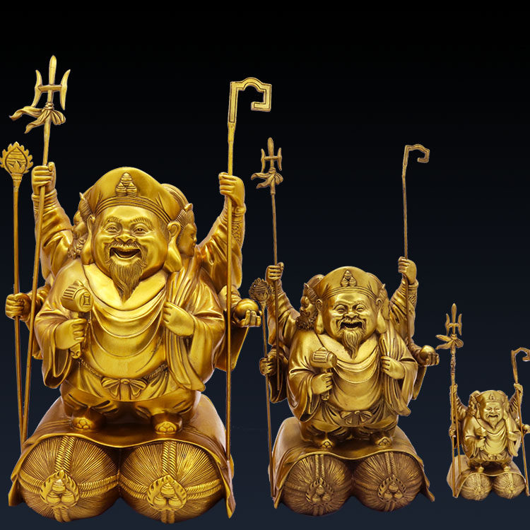 大黑天财神像纯铜摆件密宗三面招手黑财神家用招财供奉工艺品礼品