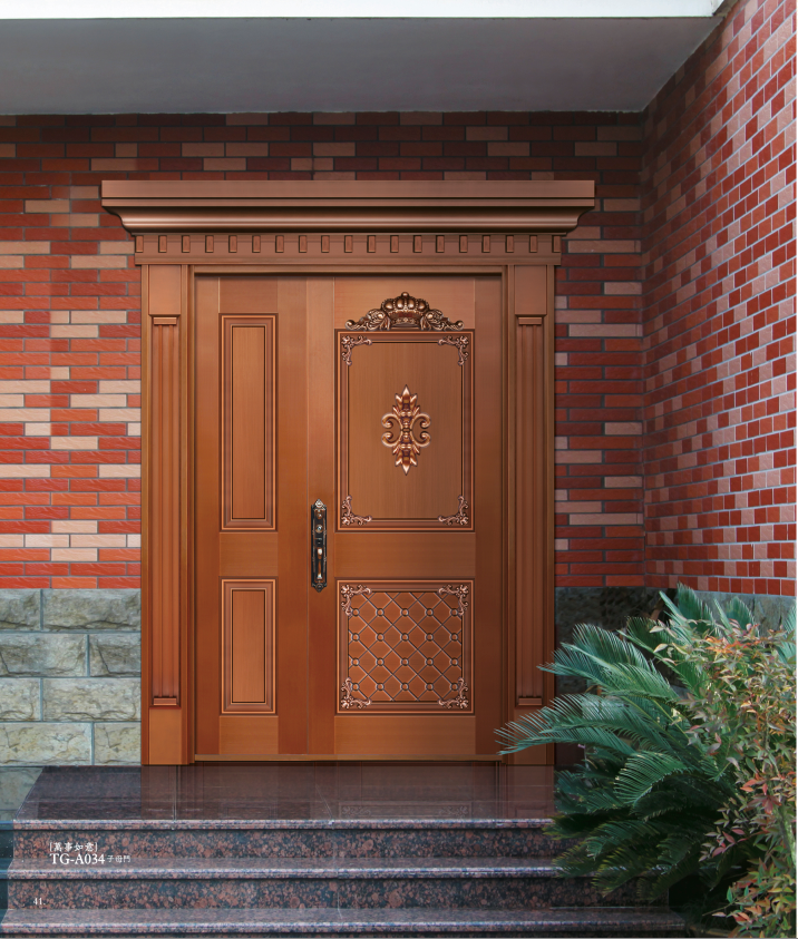 别墅铜门大门 别墅铜门双开 别墅大门四开门子母铜门 入户纯铜门