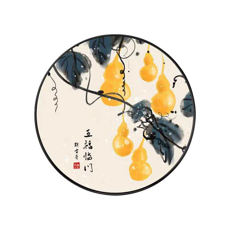 葫芦福禄五福临门圆形装饰挂画风水招财酒店玄关客厅书房卧室壁画