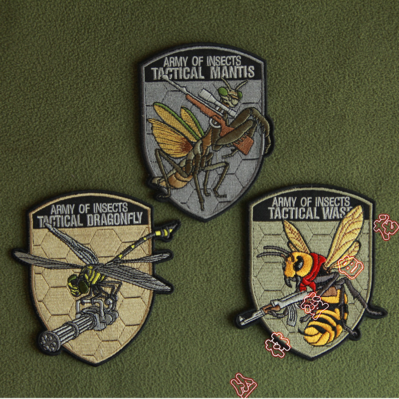 战术昆虫系列蜜蜂 螳螂 蜻蜓精美刺绣魔术贴章臂章 个性背包贴章