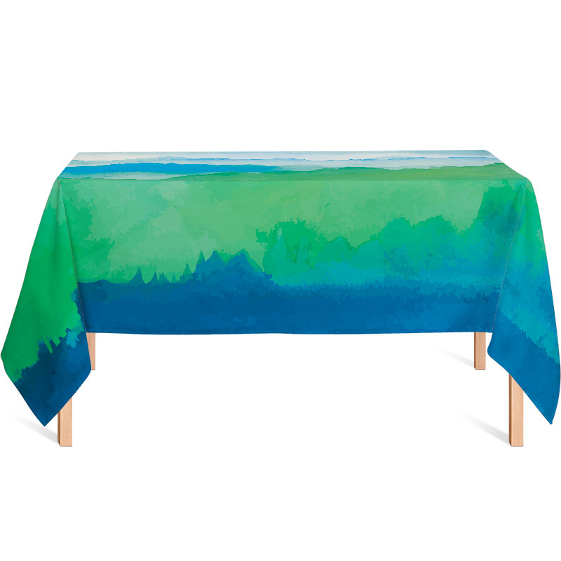 蓝绿光水彩山峰文艺ins餐桌布艺台布圆桌布加厚方形茶几餐厅盖布