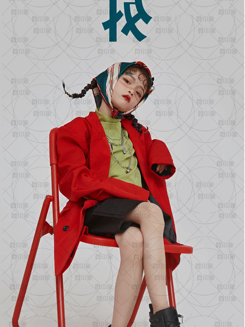 1186影楼潮童模卡写真艺术照复古港风小清新女孩儿童演出服