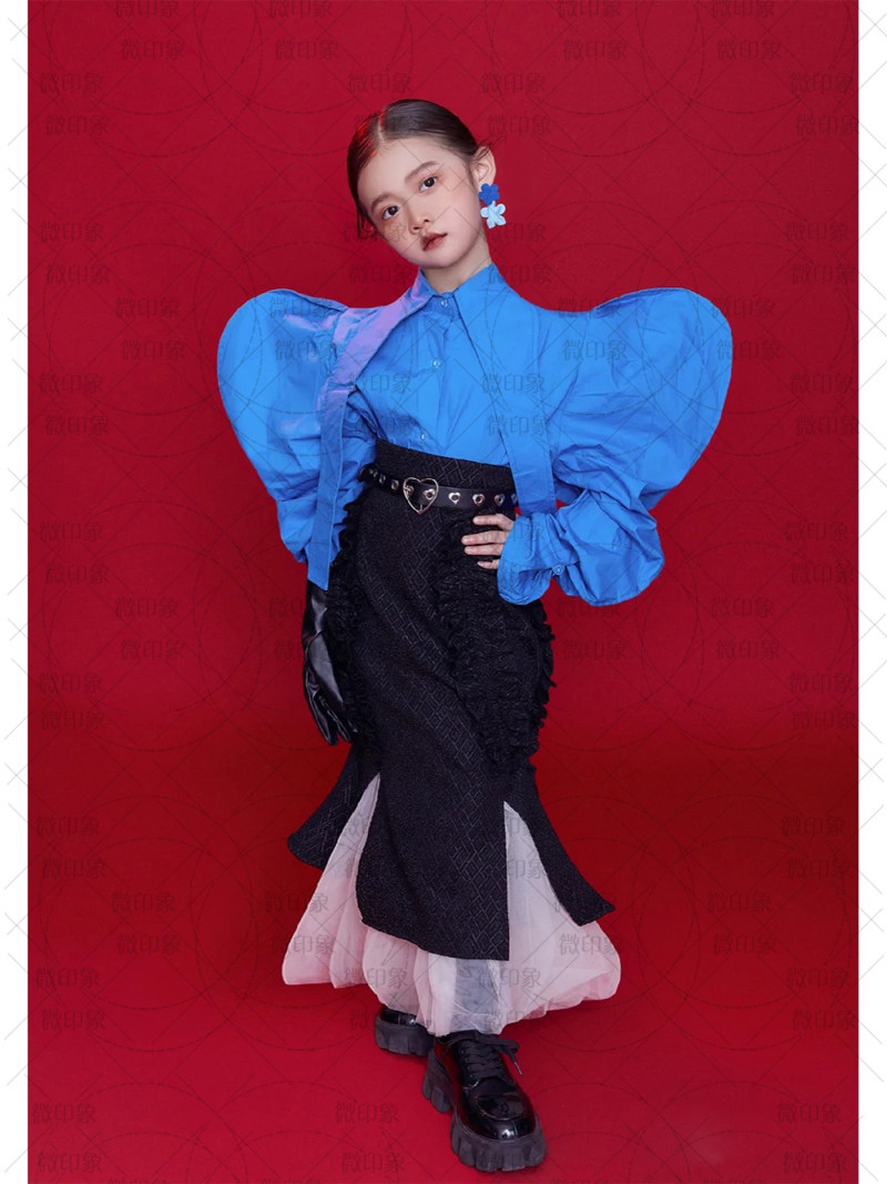 时尚复古女孩模特走秀比赛儿童摩卡艺术写真造型演出儿童演出服