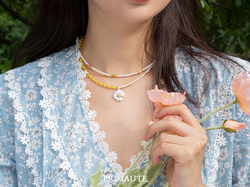 韩剧女神降临姜敏儿孙娜恩同款拼色珍珠花朵项链项链