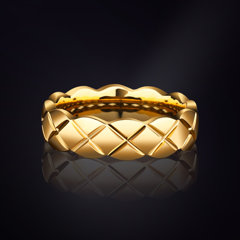 戒指小香风同款潮男男女菱格轻奢ins18k金色戒指