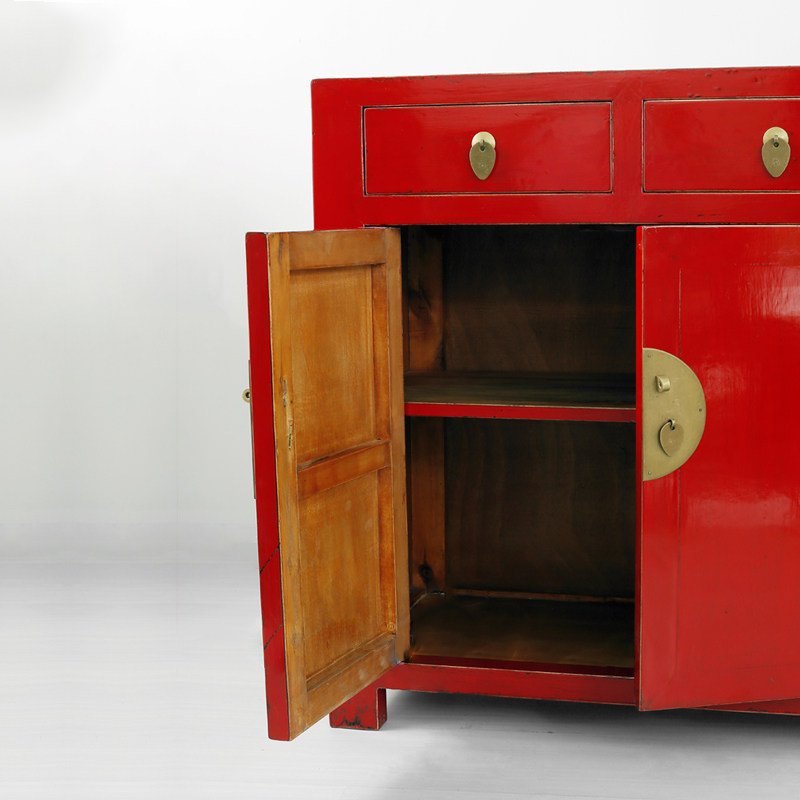 古朴彩漆红色中式经典实木玄关仿古做旧鞋柜门厅鞋柜