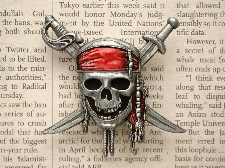 加勒比海盗杰克船长骷髅徽章哈雷酷雷酷金属胸针机车摩托勋章