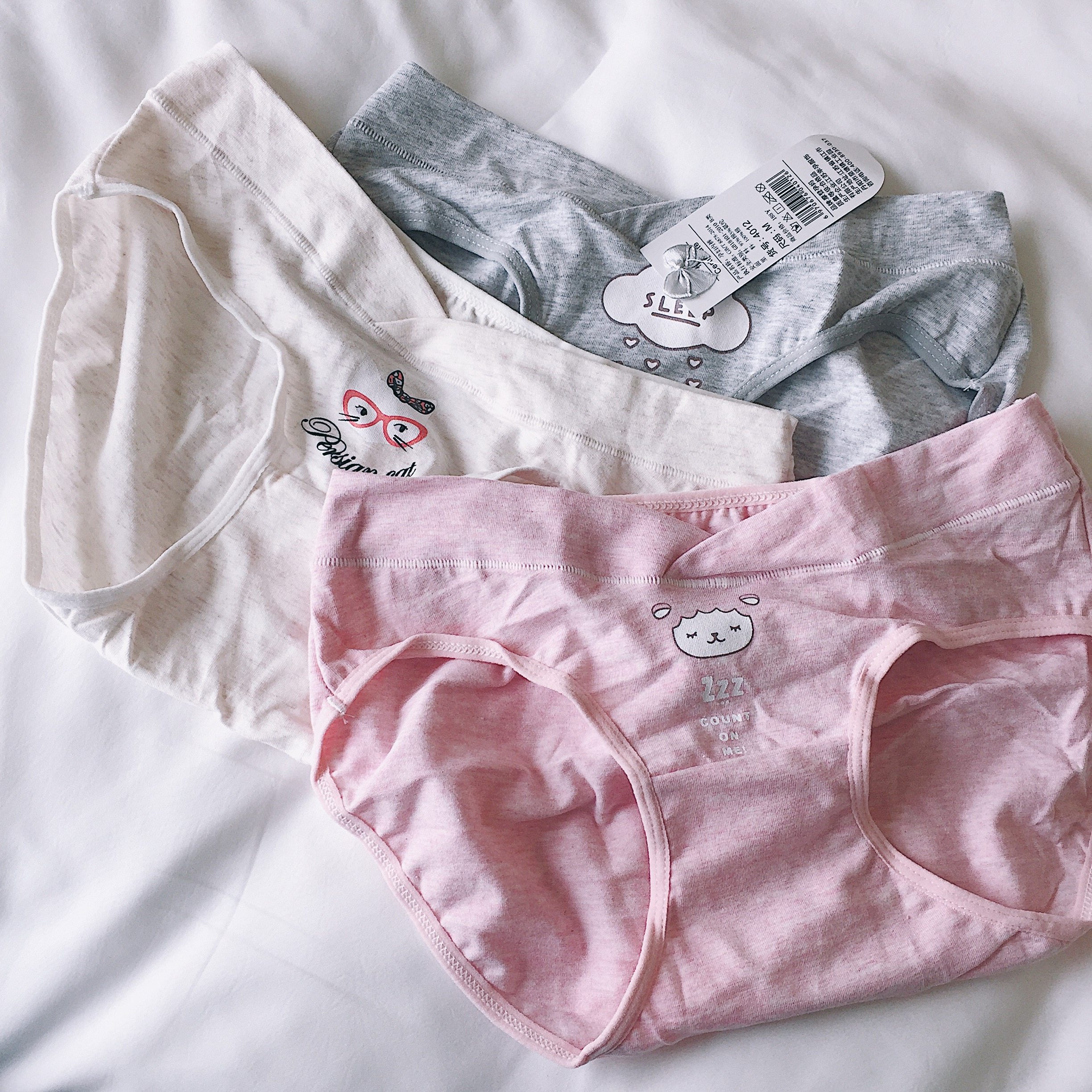 孕妇内裤纯棉高腰托腹怀孕期可爱卡通裤头时尚薄款3条装