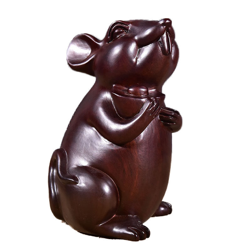 装饰工艺装饰客厅家居钱鼠金钱鼠檀木十二生肖雕刻木质木雕