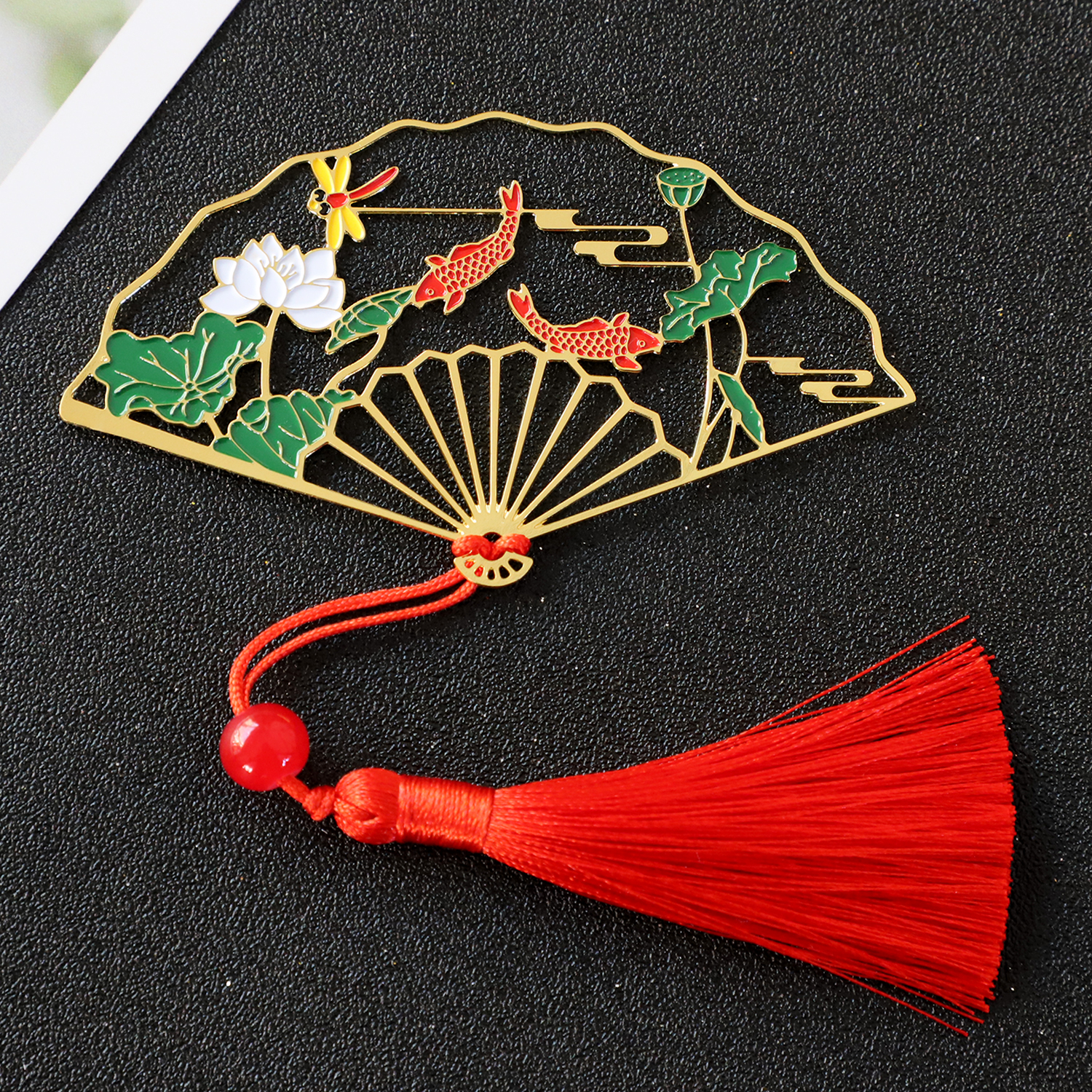 转运锦鲤古典中国国风书签折扇流苏创意小清新书签