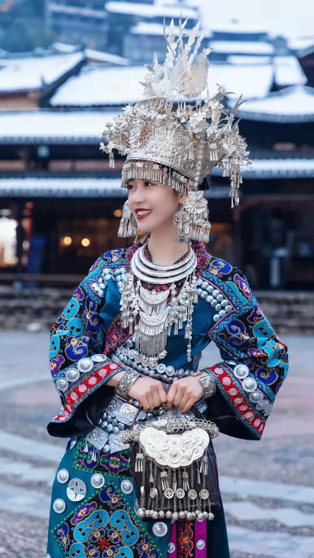 贵州苗族民族服饰苗银帽子项圈舞台演出服2022手工民族服装