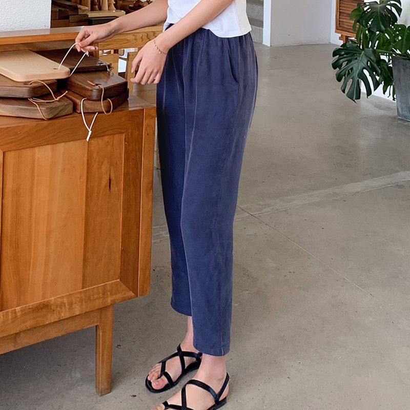 重磅真丝铜氨丝女裤夏季哈伦裤薄款九分垂感裤大码桑蚕丝休闲裤子
