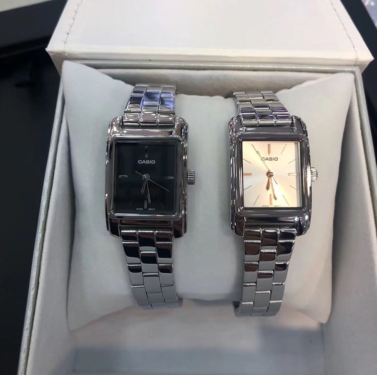 卡西欧手表女正品小方表新款方形表简约时尚ins风女表钢带防水表