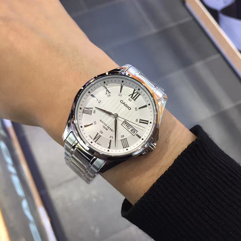 香港卡西欧手表男休闲钢带腕表简约时尚真皮防水石英表Casio正品