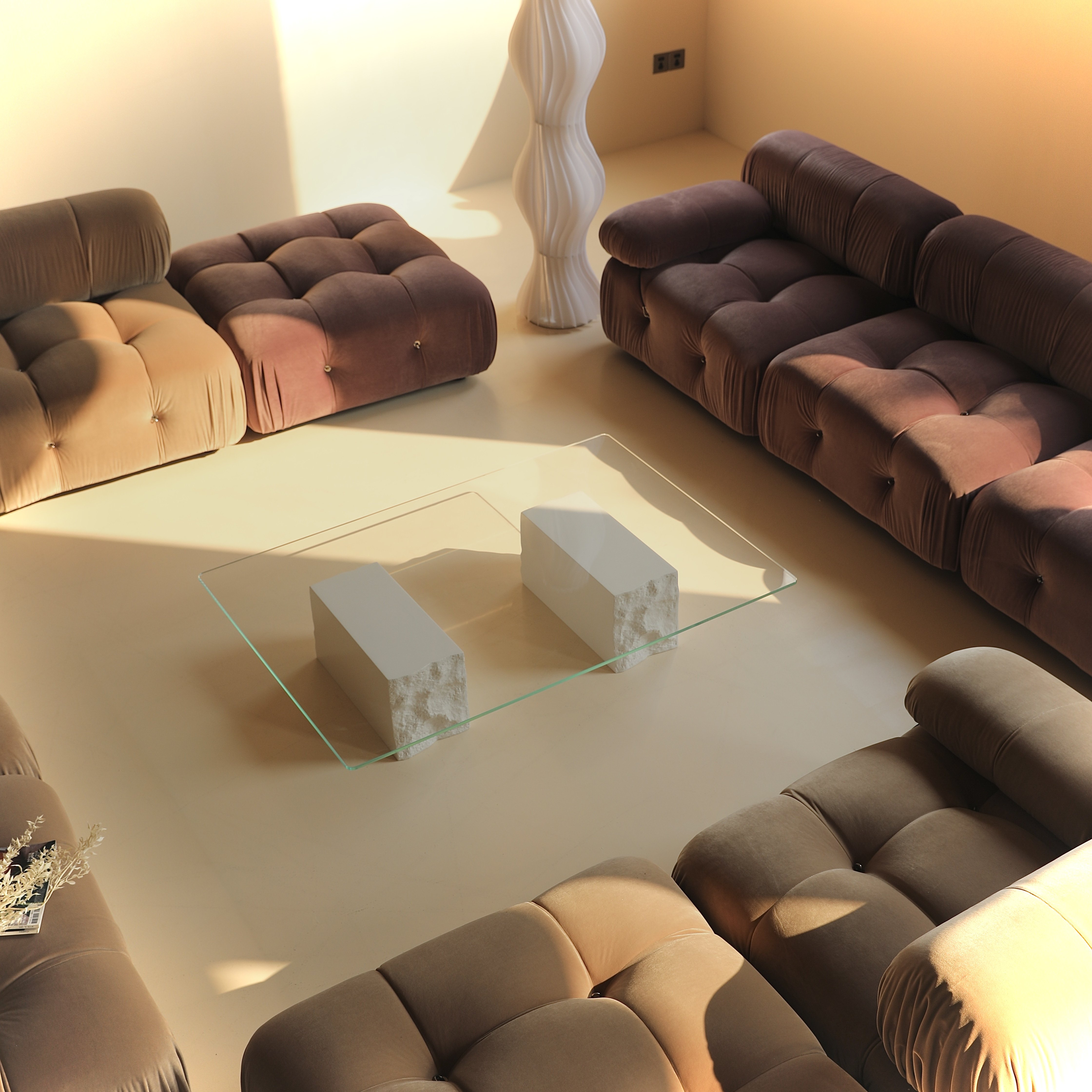 茶几集木室物所石材断面概念大气客厅超白玻璃茶几