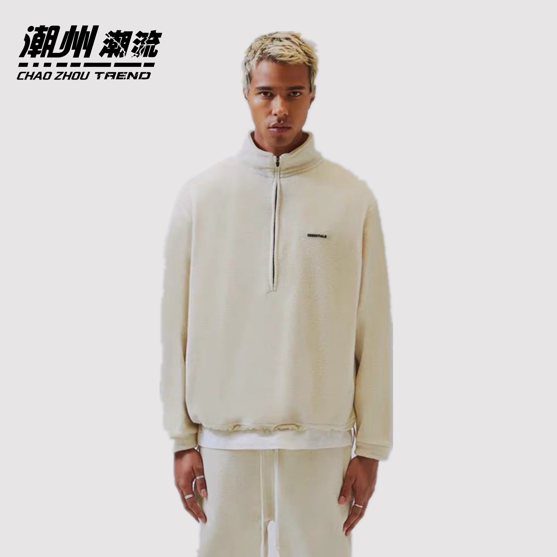 fogfearofgodessentialslogo新款复线高街半拉链卫衣