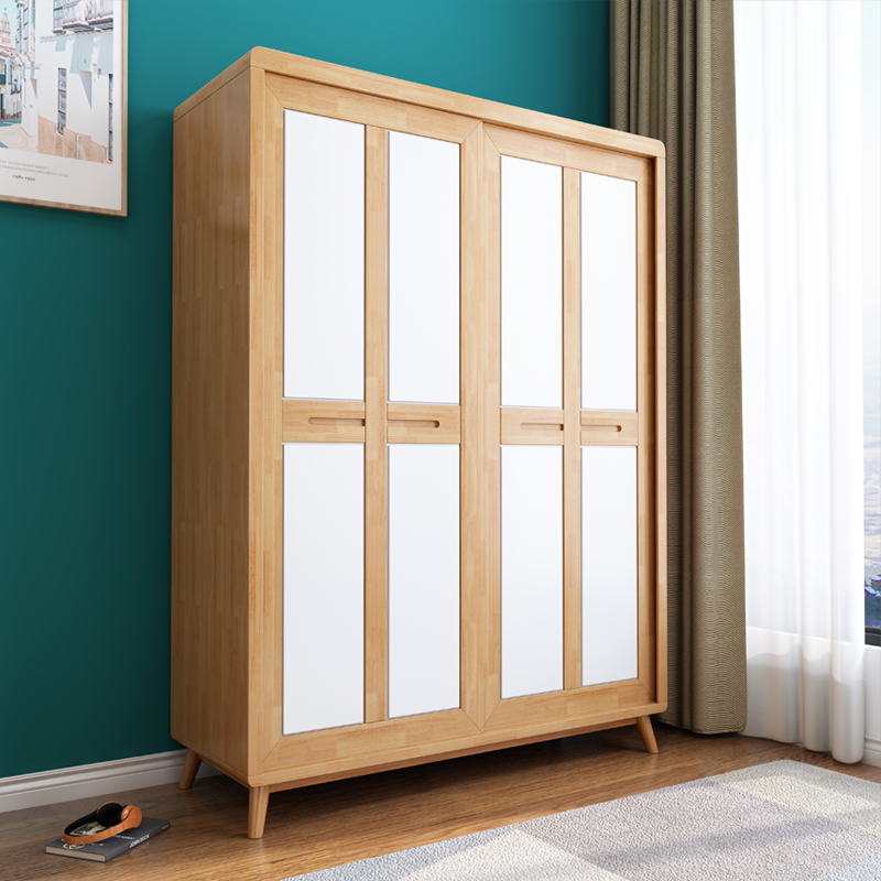 北欧全实木衣柜原木推拉门滑移门简约现代木质组装卧室小户型衣橱