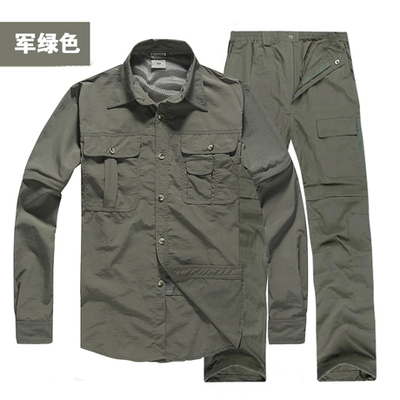户外速干衣裤套装男夏季衬衣薄款长袖徒步登山钓鱼工作服防水透气