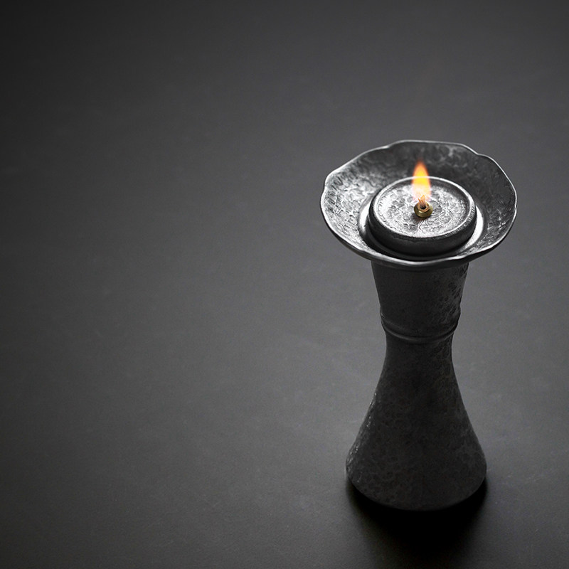 油灯龙颜陶制银釉仿古酥油陶瓷家居中式复古烛台