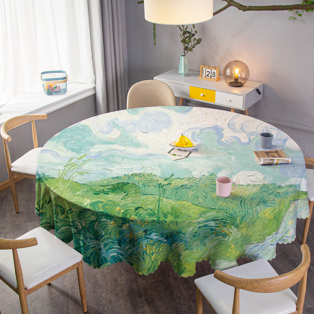 桌布创意圆桌星空家用轻奢网红梵高油画杏树桌布