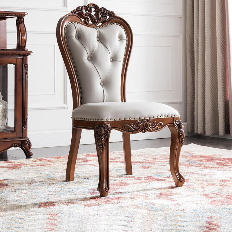 美式全实木书椅书桌布艺家用休闲靠背椅欧式电脑椅子书房扶手餐椅