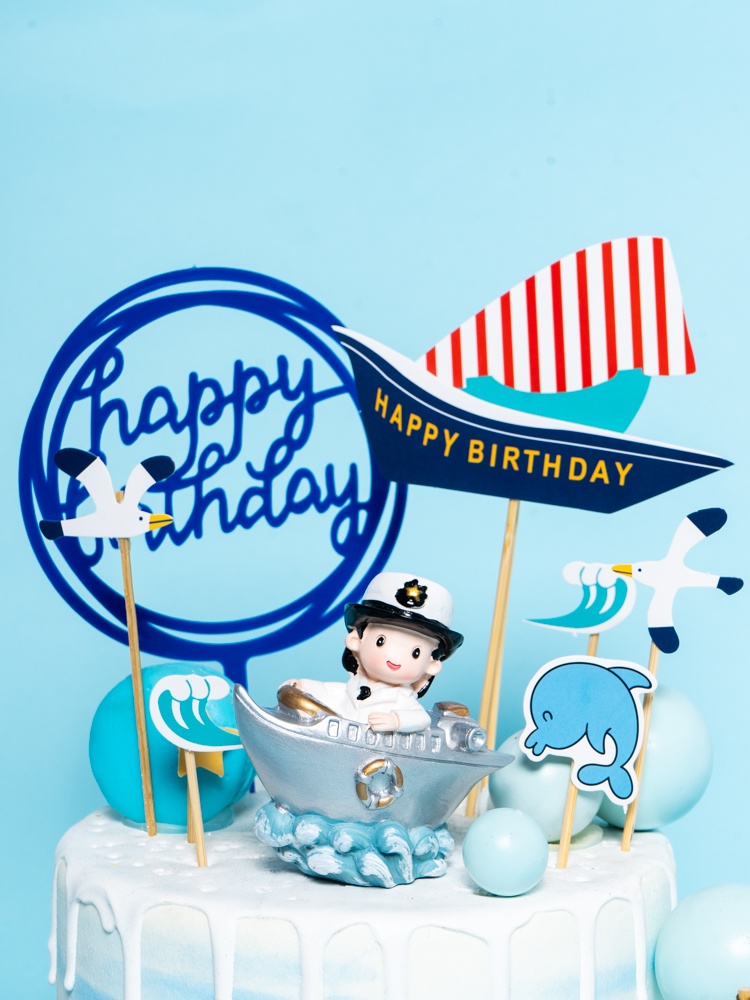 特价海军船长摆件儿童男孩女孩海洋生日蛋糕装饰烘焙节日装扮用品