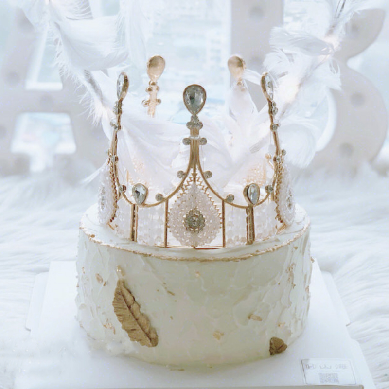 皇冠生日蛋糕装饰摆件女王珍珠水晶满天星海草女神节日装扮用品