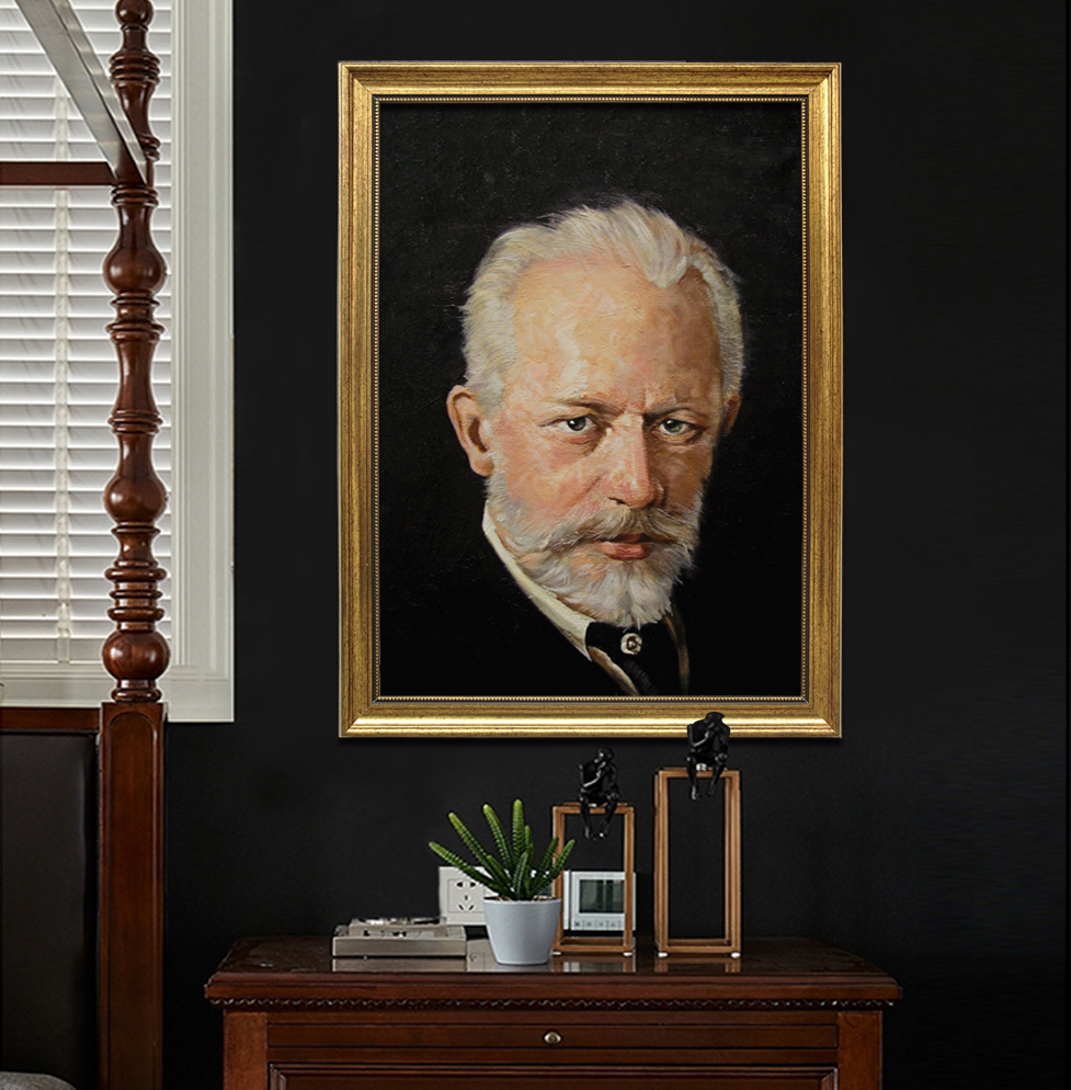 音乐家柴可夫斯基头像肖像画钢琴家油画竖版琴房装饰饰有油画