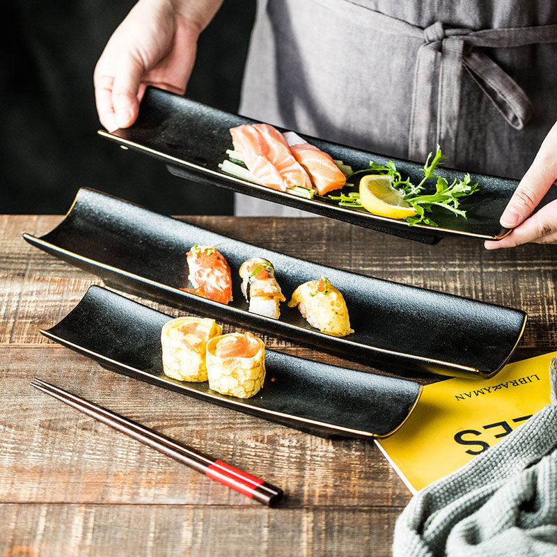 磨砂金边陶瓷寿司日式长方形长条创意创意家家用盘