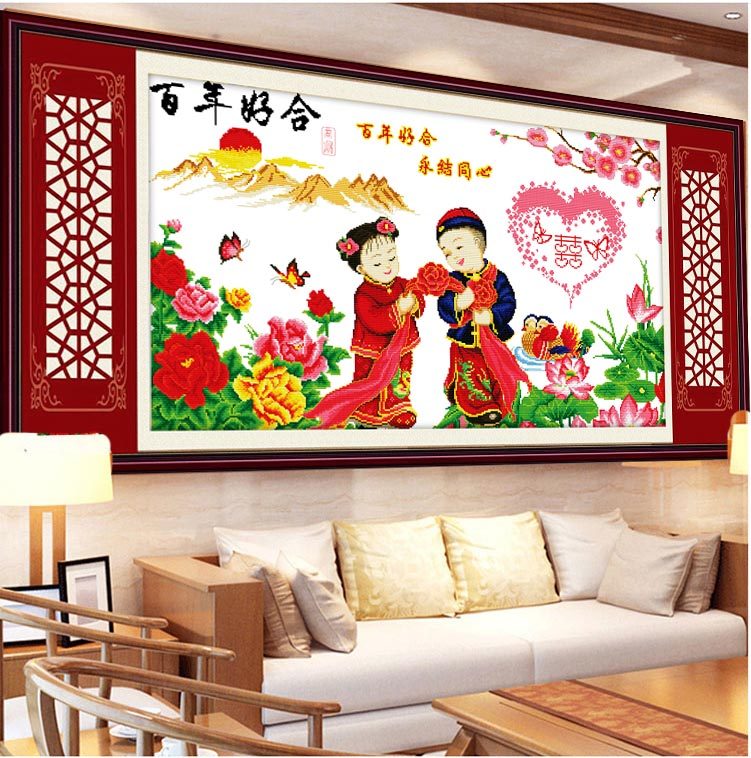 新款结婚十字绣百年好合婚庆卧室十字绣客厅大幅印花喜庆鸳鸯系列