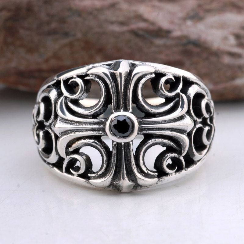 海盗船银饰十字架戒指欧式复古礼物合成立方氧化戒指