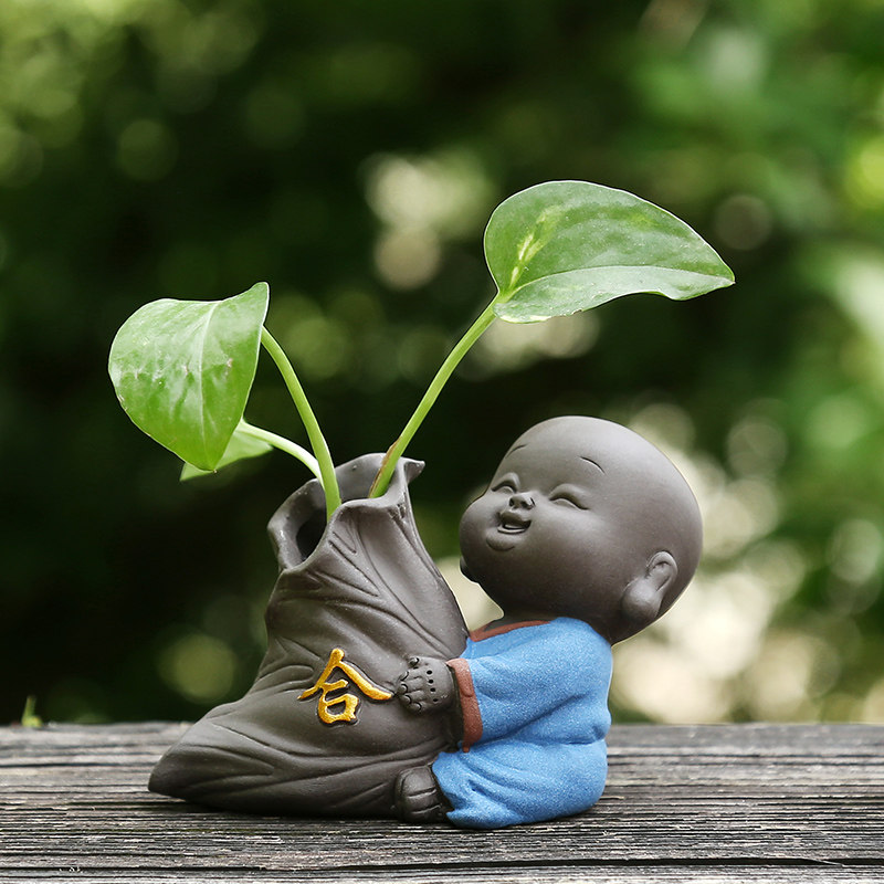 小和小沙小花迷你可爱茶具茶桌禅意小和尚可养茶宠摆件