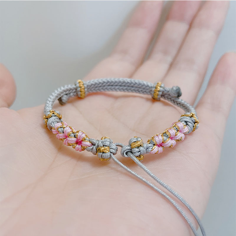 手工编织半成品桃花结手八股diy可穿转运黄金手链