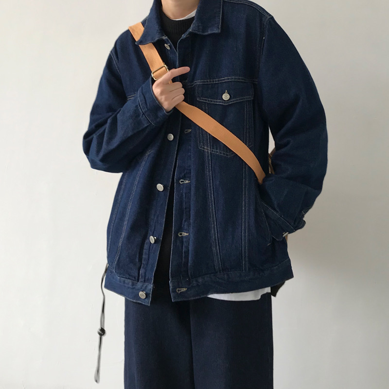 Revival plan 春秋款休闲深色工装牛仔夹克日系复古宽松男女外套