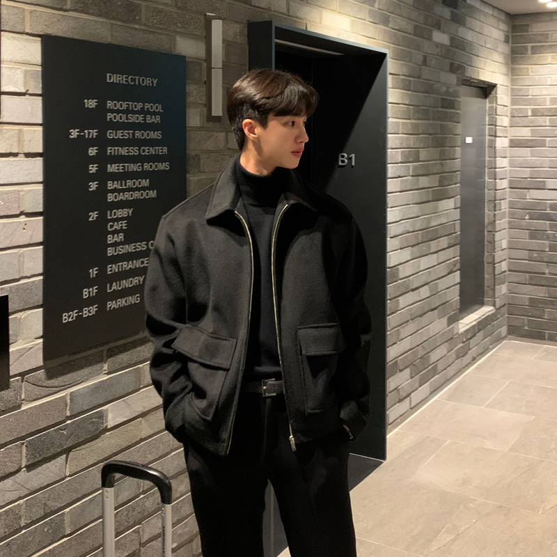 男士毛呢短款外套男韩版宽松潮流帅气冬季加厚休闲羊绒英伦风夹克