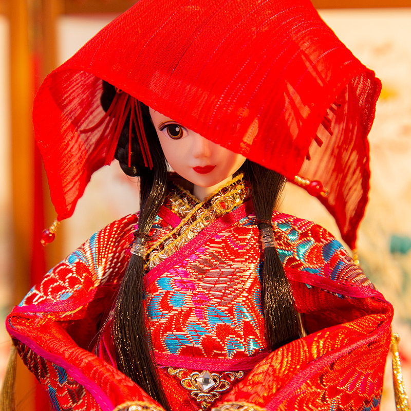 新娘娃娃可儿娃娃汉服公主换装关节女孩大红古装娃娃