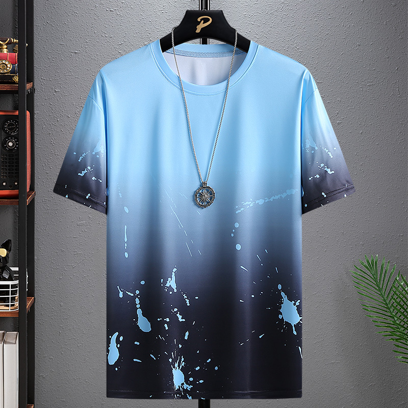 2021新款夏季男士短袖t恤渐变半袖男装潮渐变色夏装潮牌上衣服男
