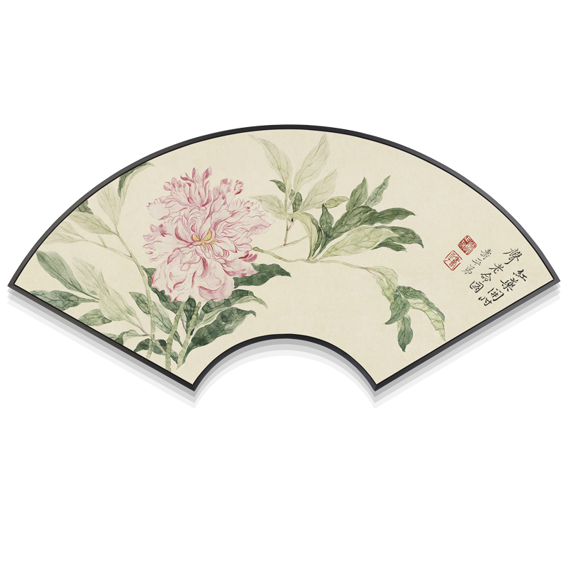 现代新中式客厅装饰画扇形挂画花鸟画卧室床头画中现代装饰画
