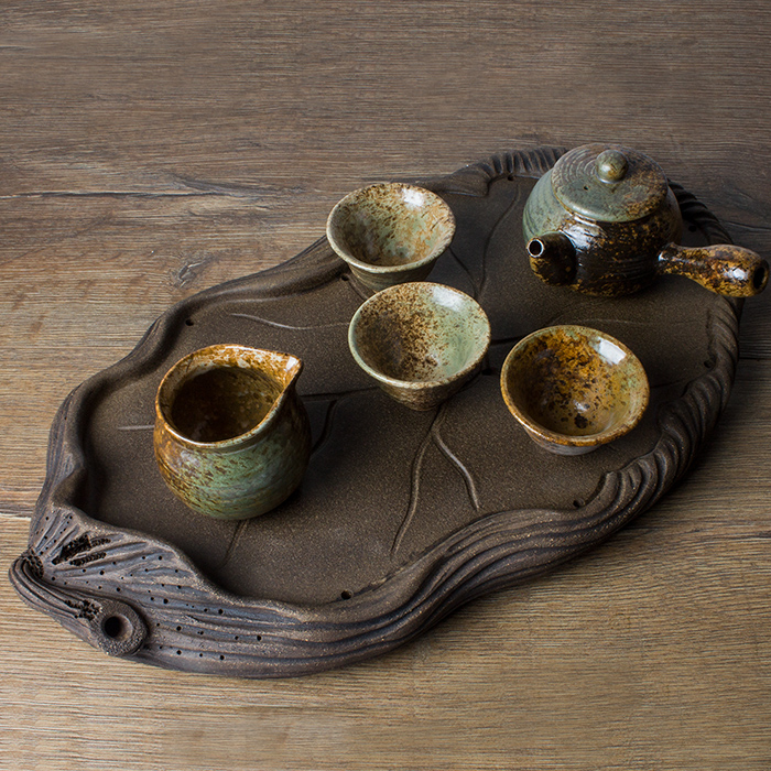 手工粗陶茶盘禅意陶瓷储水盛水式大茶海茶台茶盘