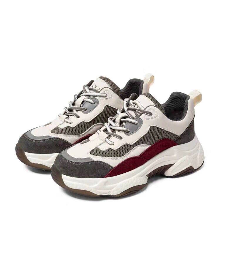 欧洲站真皮网红老爹鞋女ins潮秋厚底增高运动鞋智熏鞋加绒休闲鞋