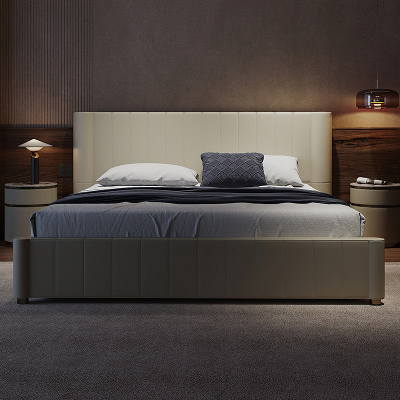 意式极简主卧真皮北欧轻奢设计2022新款纳帕皮艺床