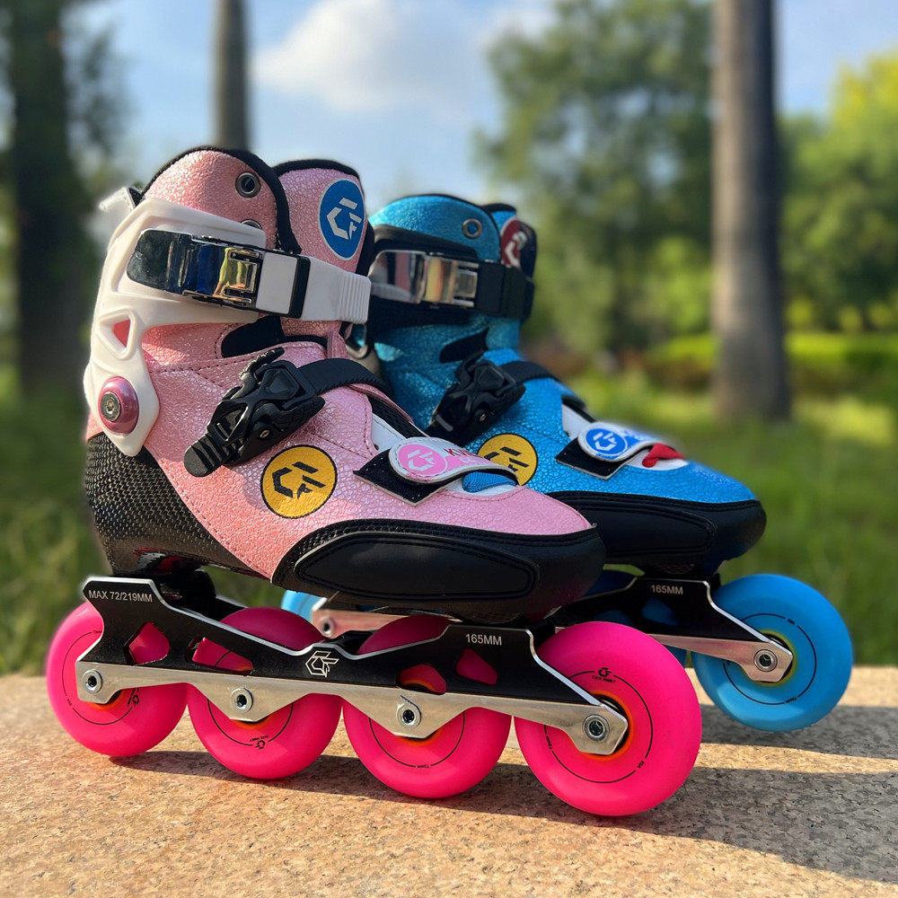 小叮当新款碳纤平花轮滑ksjj花式hv儿童刹车直排轮