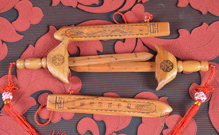 木雕镇宅宝剑随身儿童卧房保平安转运 肥城桃木剑镇宅辟邪七星 - 爱购