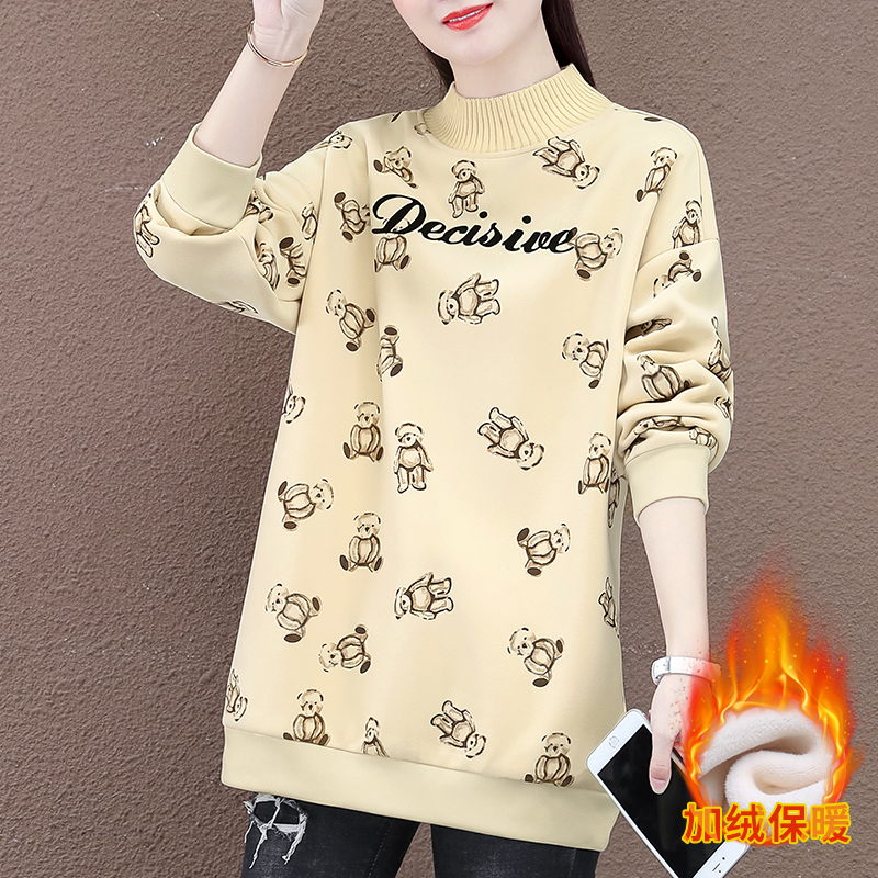 半高领加绒卫衣女秋冬2022年新款时尚韩版加厚上衣宽松显瘦套头衫