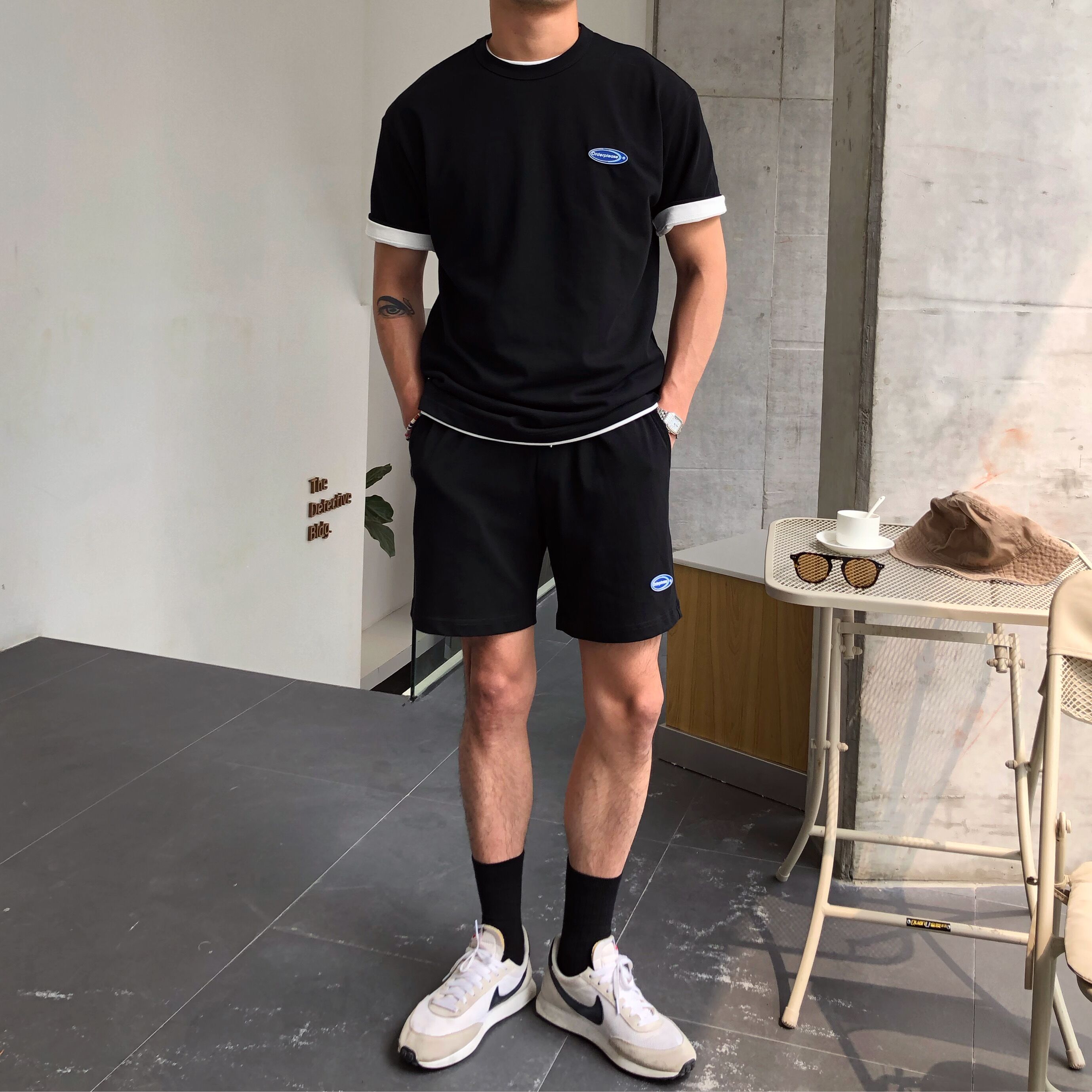 鹿三先生自制舒适透气小资潮男韩版日常百搭休闲短袖短裤运动套装